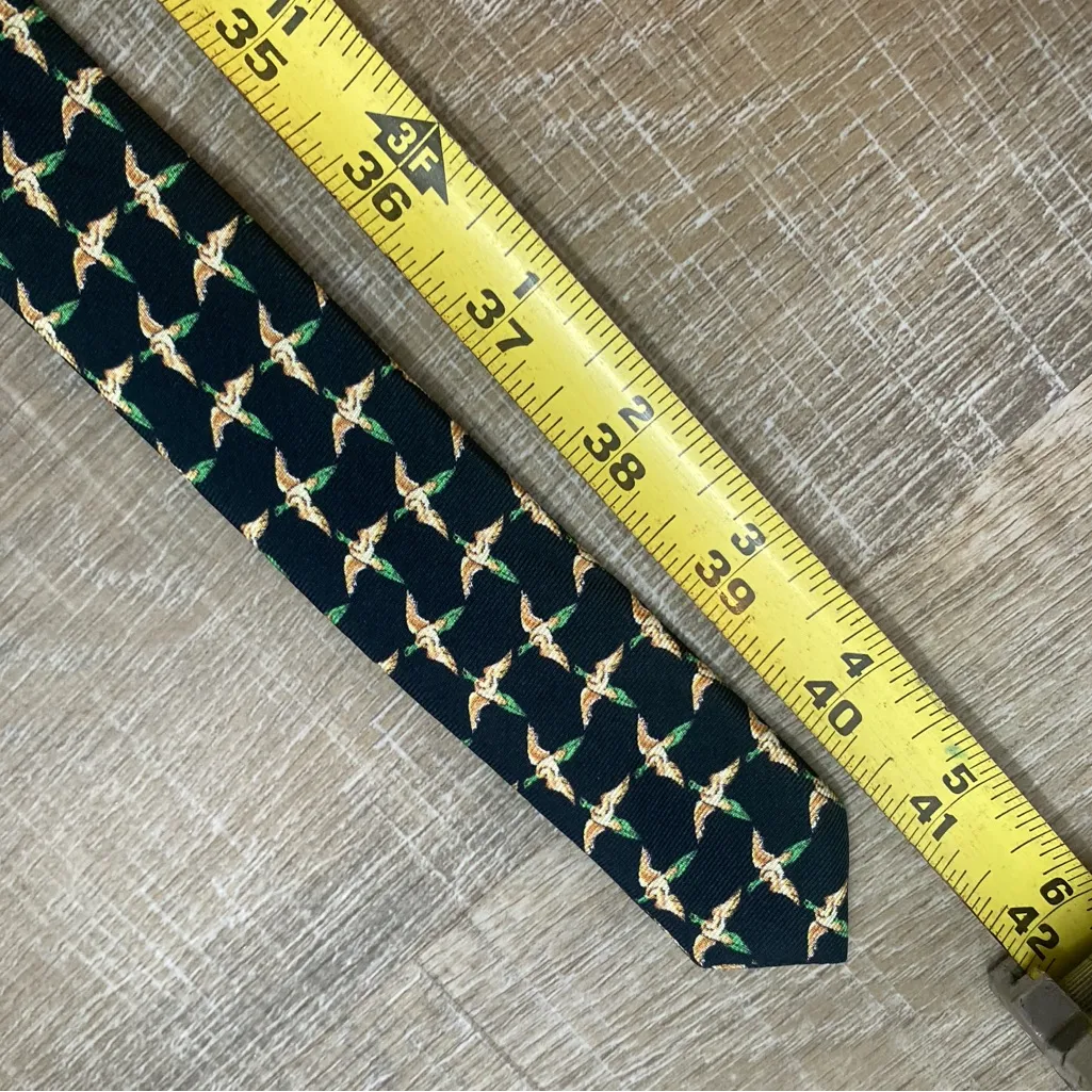 J. Crew 100% Silk Ribbon Belt Mallard Duck Print Navy Blue S/M Preppy Nautical - Image 7