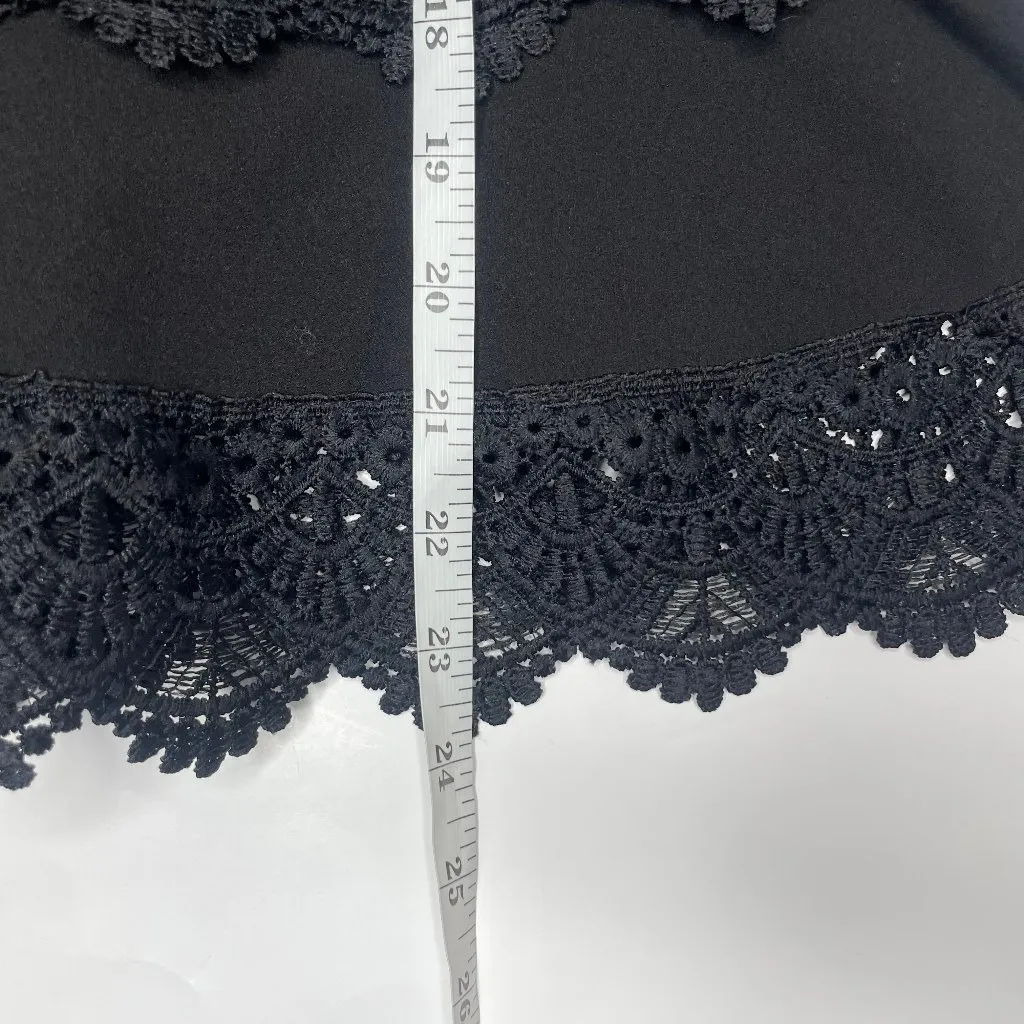 Black Peplum Lace Hem Pleated Short Sleeve Blouse Sz Medium Feminine - Image 7