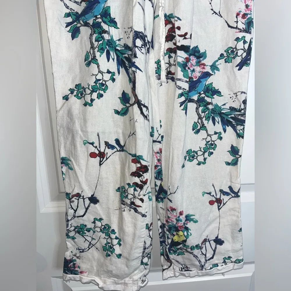 Westbound LinenRayon Blend LooseFit Bird Tree Floral Print Scrunched Pants Small - Image 5