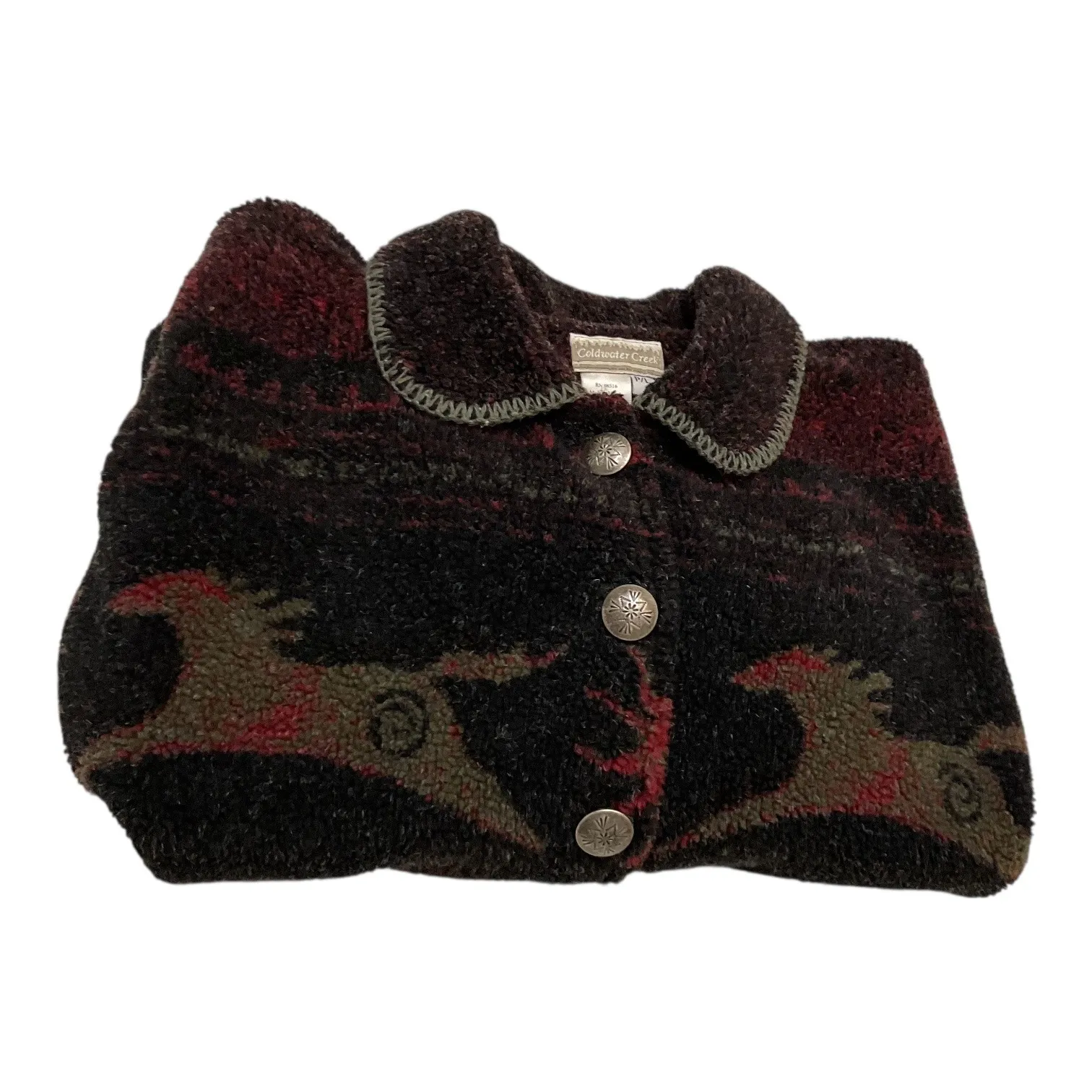 Coldwater Creek Fleece Button Front Jacket Women P/L Horse Sun wes Printe - Image 9