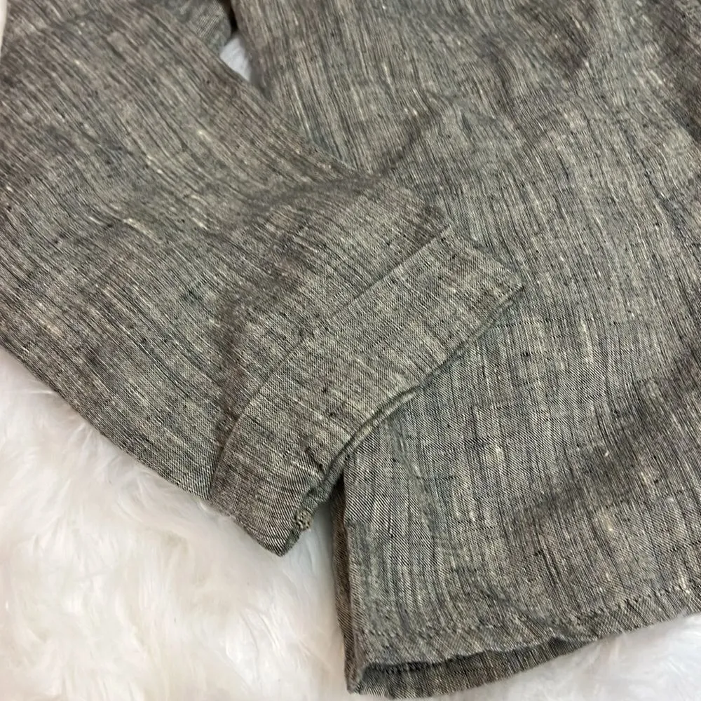 Flax Button Snap Black‎ Tweed Linen Shirt C14 - Image 3