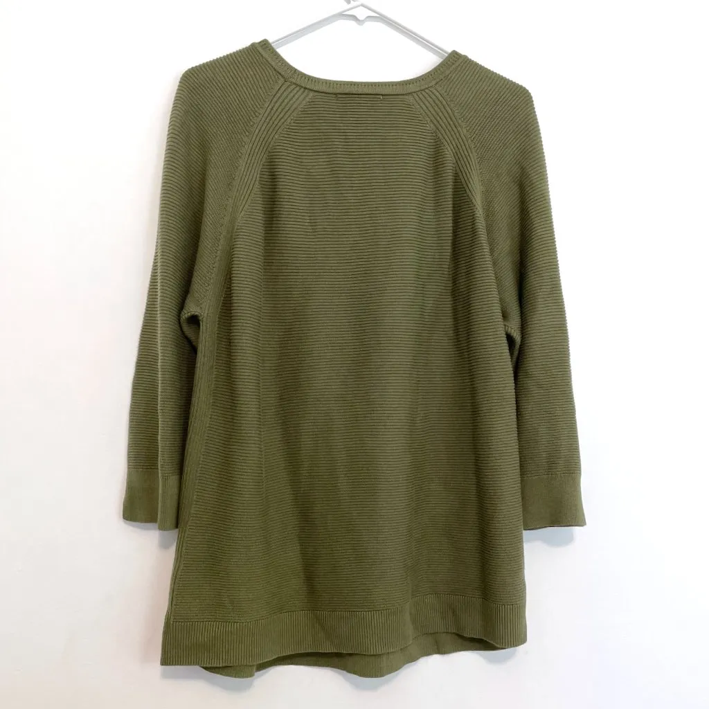 CHRISTOPHER & BANKS Crew Neck Sweater Button Cuff Olive Green 3/4 Sleeve Cotton - Image 14