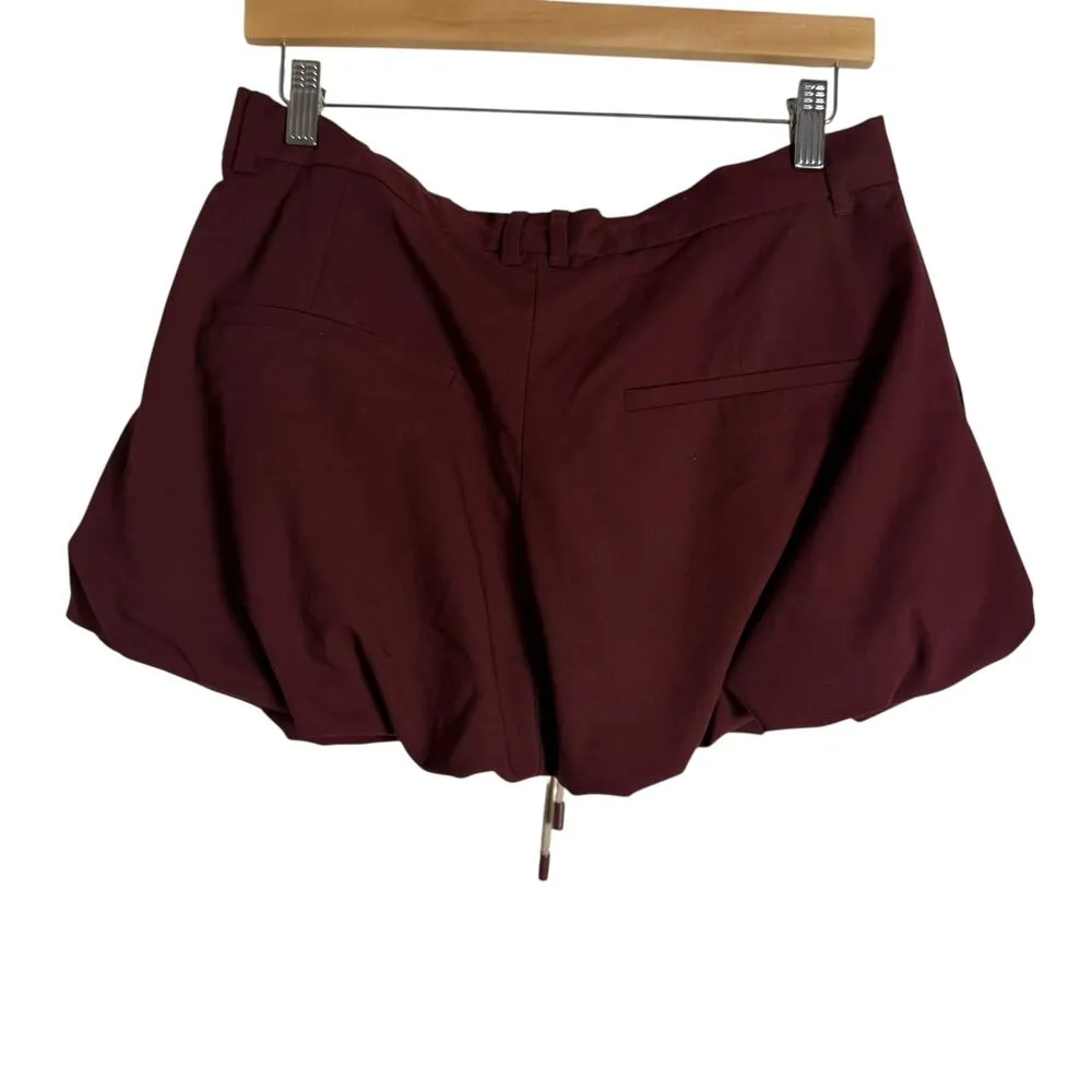 ZARA  Solid Maroon Balloon Drawstring Mini Skirt Size Medium - Image 6