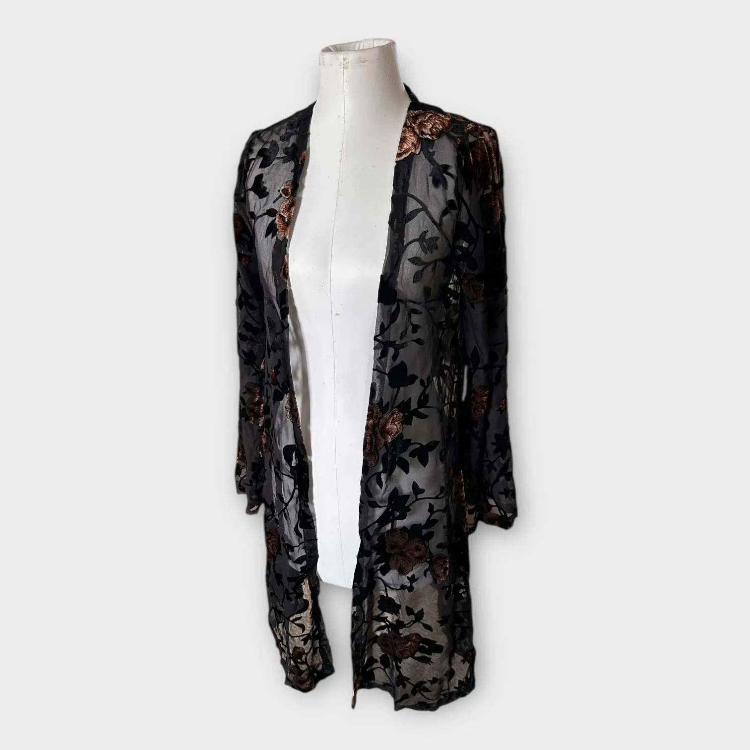 Joyfolie Annisa Duster Cardigan Size Small Black Velvet Burnout Floral NWT Boho - Image 10
