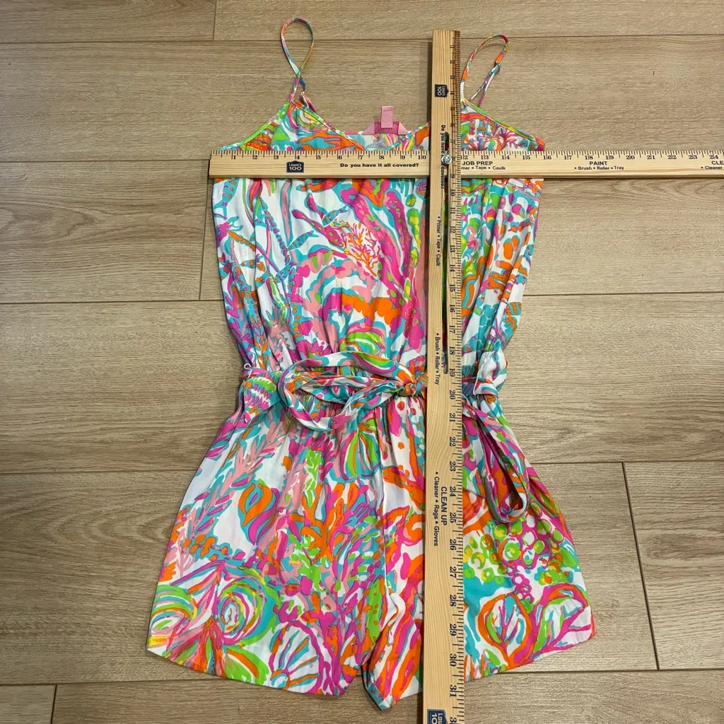 Lilly Pulitzer Deanna Romper Belted Pink Orange Blue Seashell Size S - Image 3