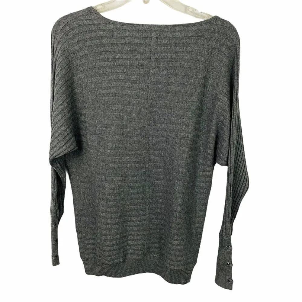 Soho Grey Crew Neck Ribbed Sweater With Laced Sleeves Size Medium - Image 5