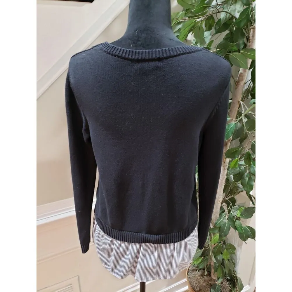 Crown & Ivy Women's Black 100% Cotton Round Neck Long Sleeve Sweater Size XS - Image 7