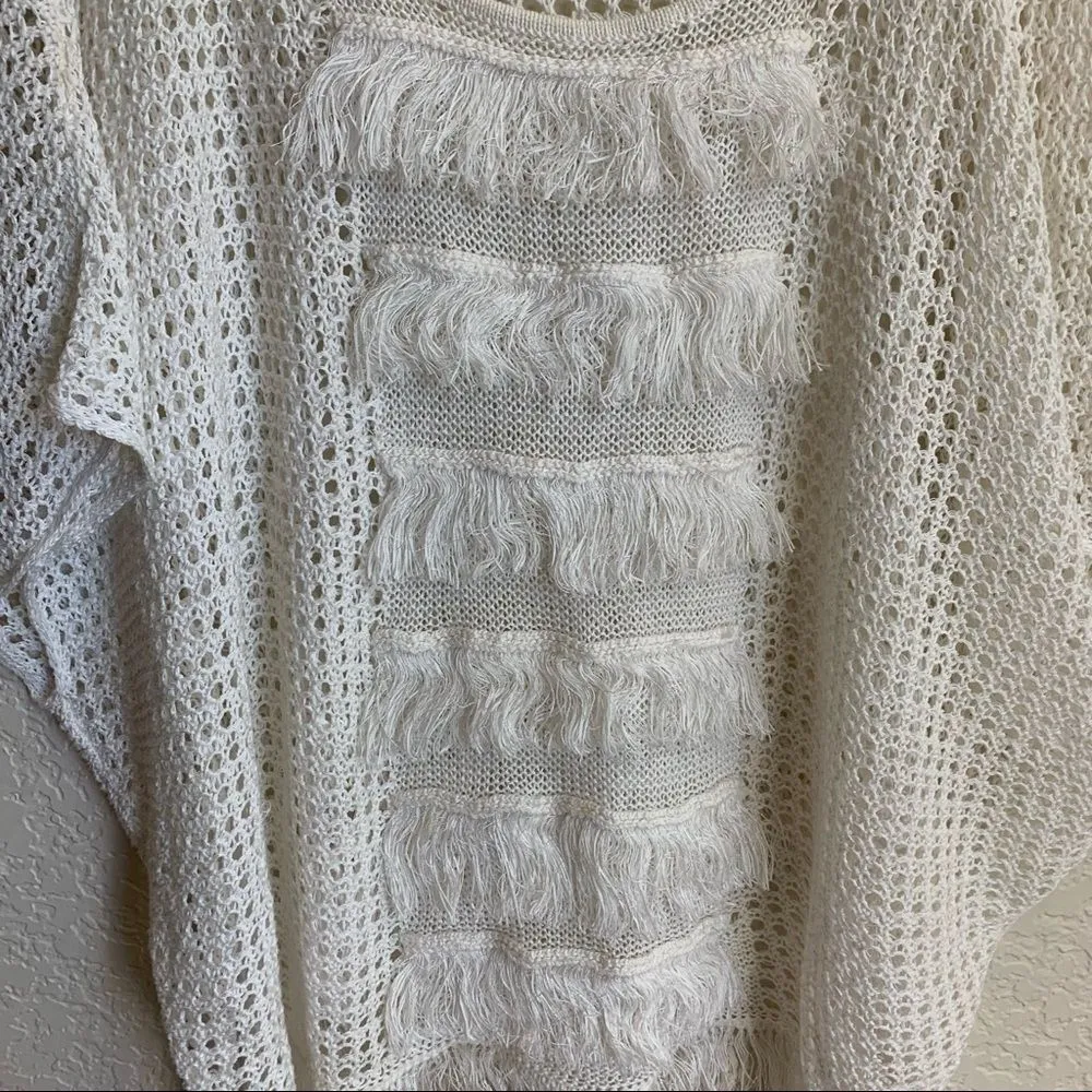 TRINA TURK Women's‎ White Anja Fringed Poncho Short Sleeve Sweater SMALL - Image 7