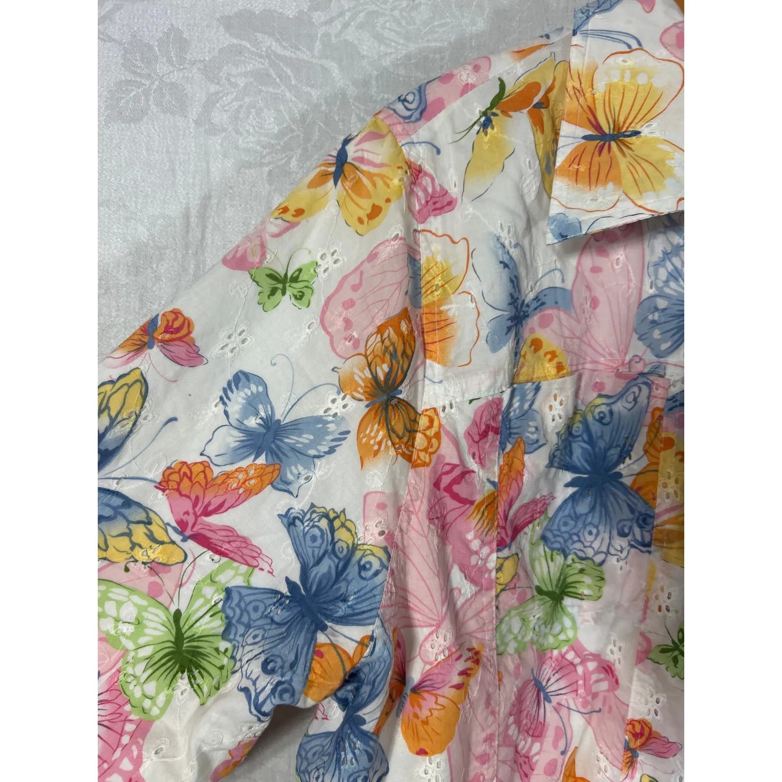 Alfred Dunner Jacket 20W Colorful Pastel Butterflies Eyelet Button Up Blazer - Image 4