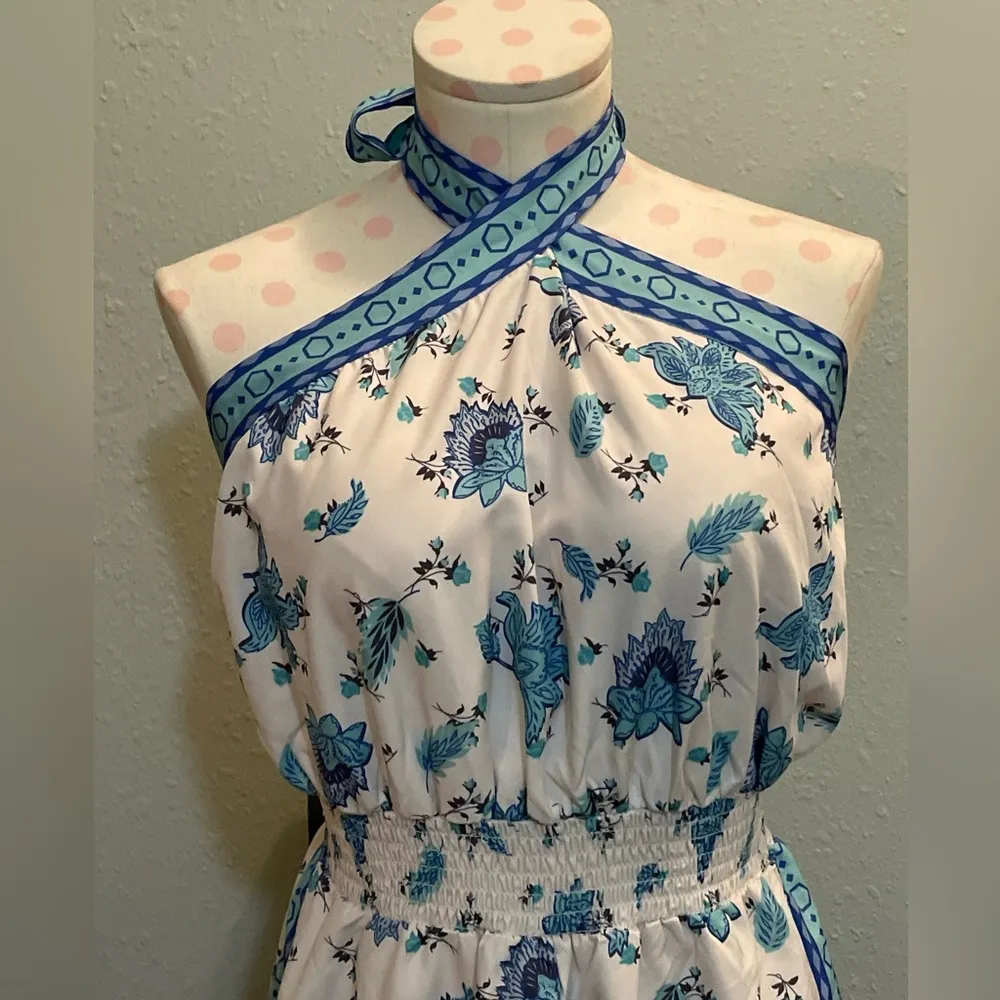 NWOT BOUTIQUE Women’s halter neck romper blue paisley print Sz S - Image 3
