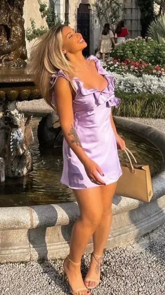 House Of CB TINK ORCHID SATIN RUFFLE MINI DRESS. Size Large. - Image 4