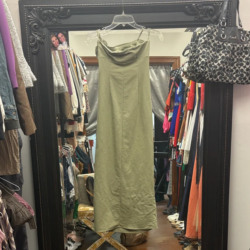 Zara Strapless Dress in Olive - Image 3