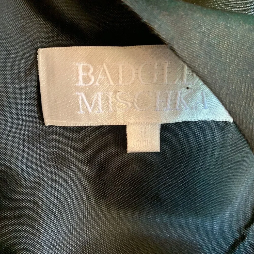 Badgley Mischka Sz 8 Green Sateen Embellished Sleeveless Cocktail Evening Dress - Image 4