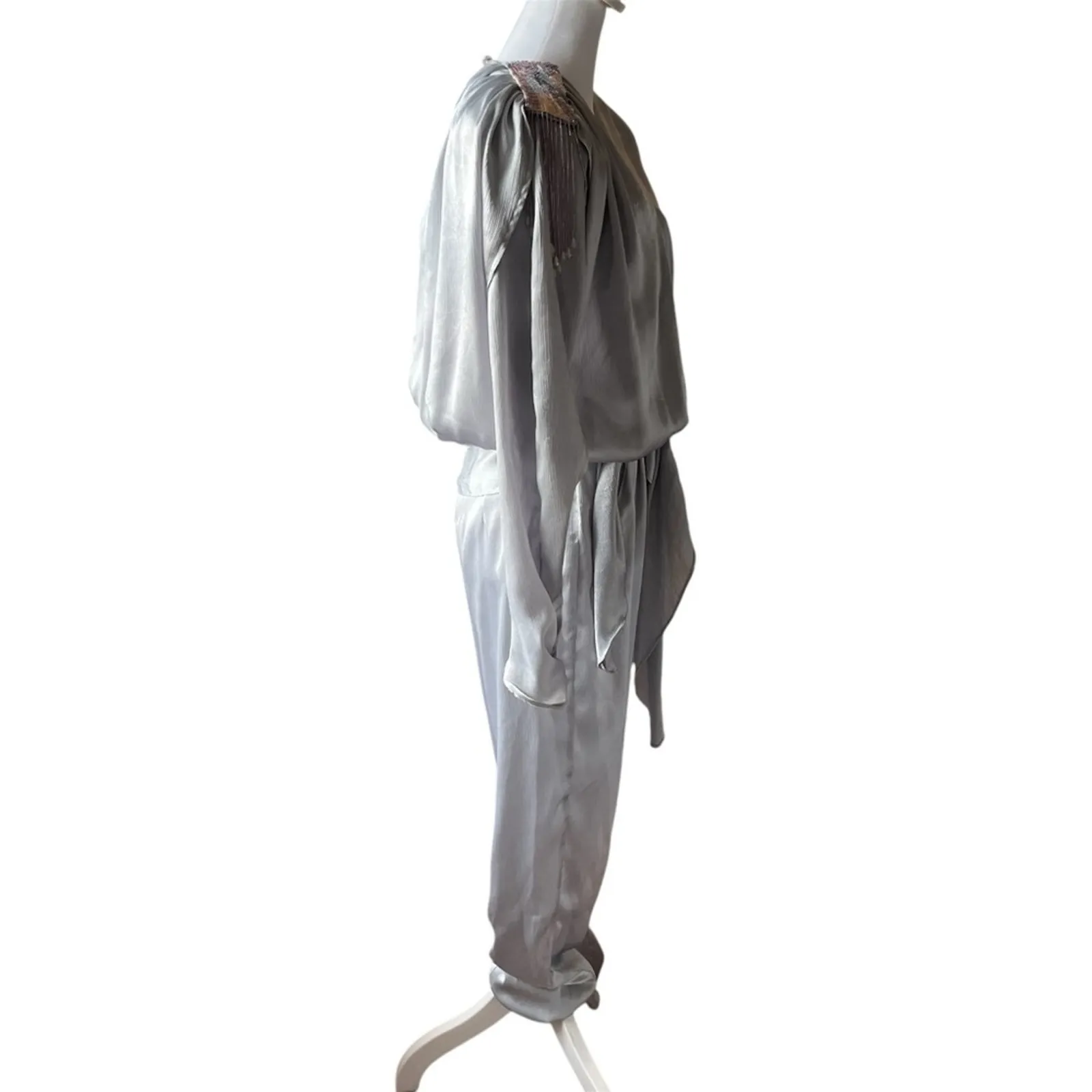 Vintage 80s Silver Beaded Jumpsuit size 8 - Image 4