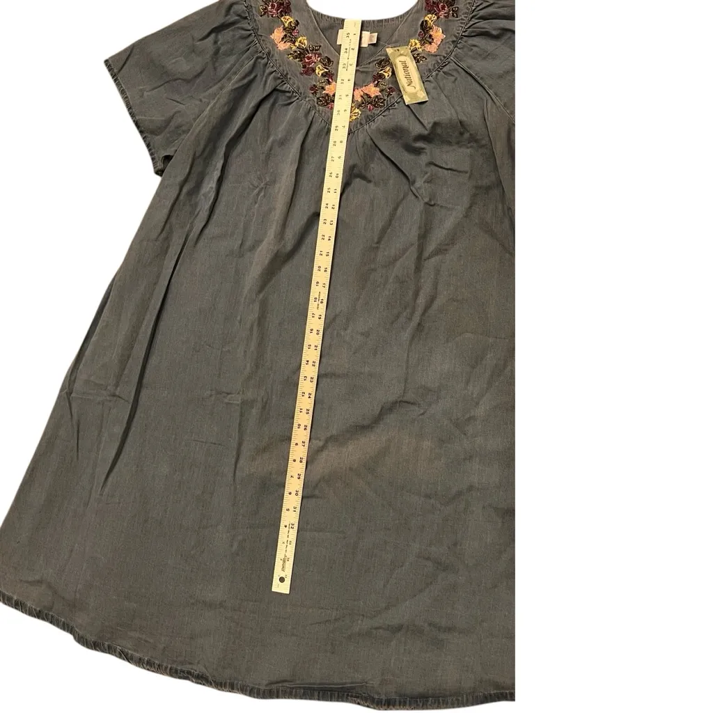 NEW! Embroidered Denim Mumu Dress 1X Short Sleeve Cottagecore Pocket Blue - Image 9