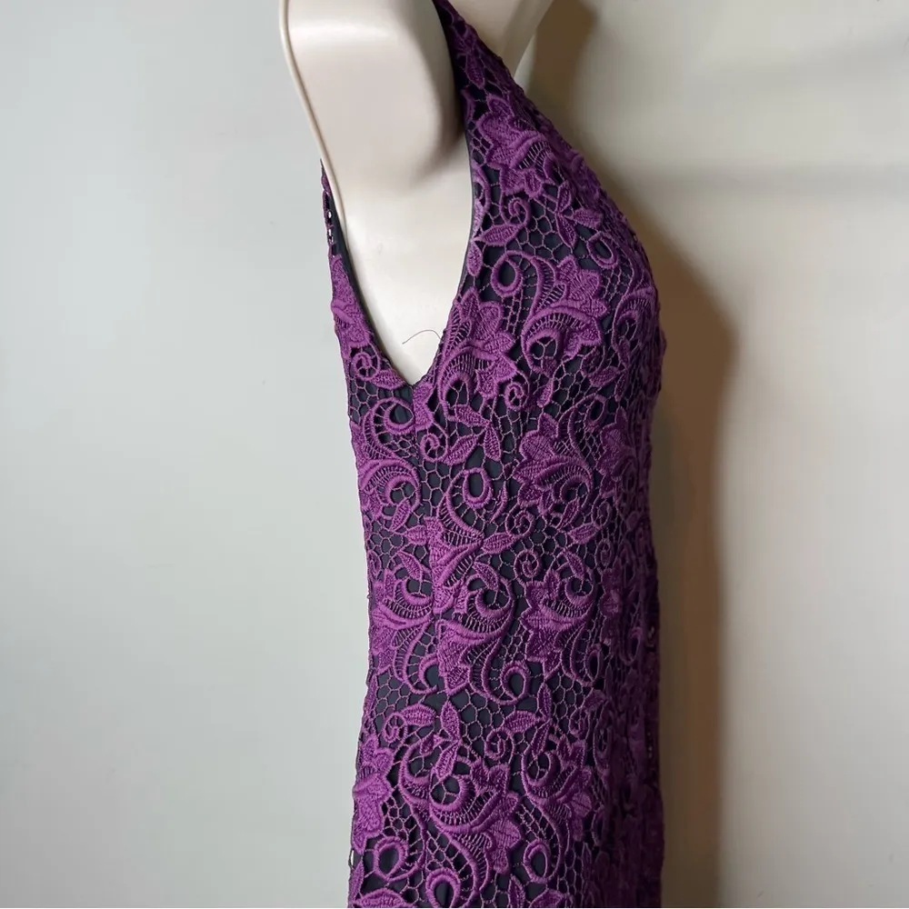 Alice + Olivia Preslee Purple Floral Lace V-neck Midi Dress sz 0 - Image 8