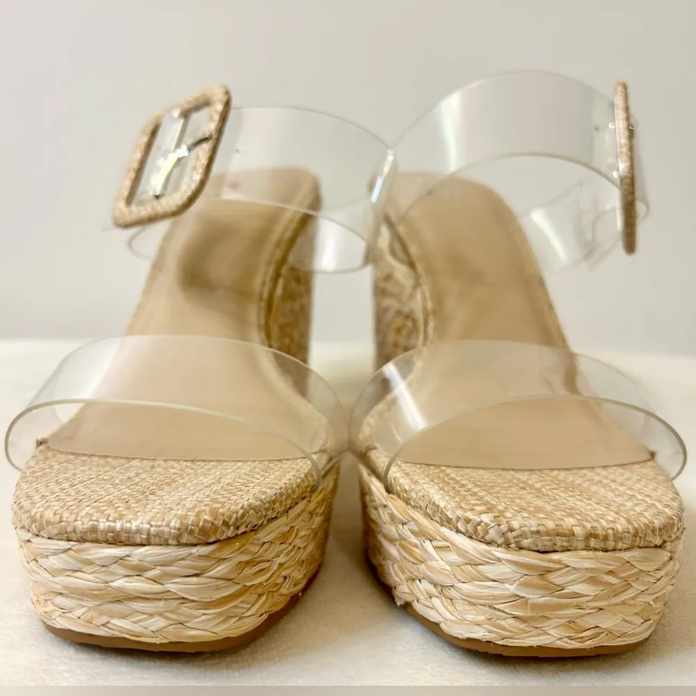 Heart in D Zahara Double Strap Espadrille Wedges Natural/Clear Size 9 Tan - Image 8