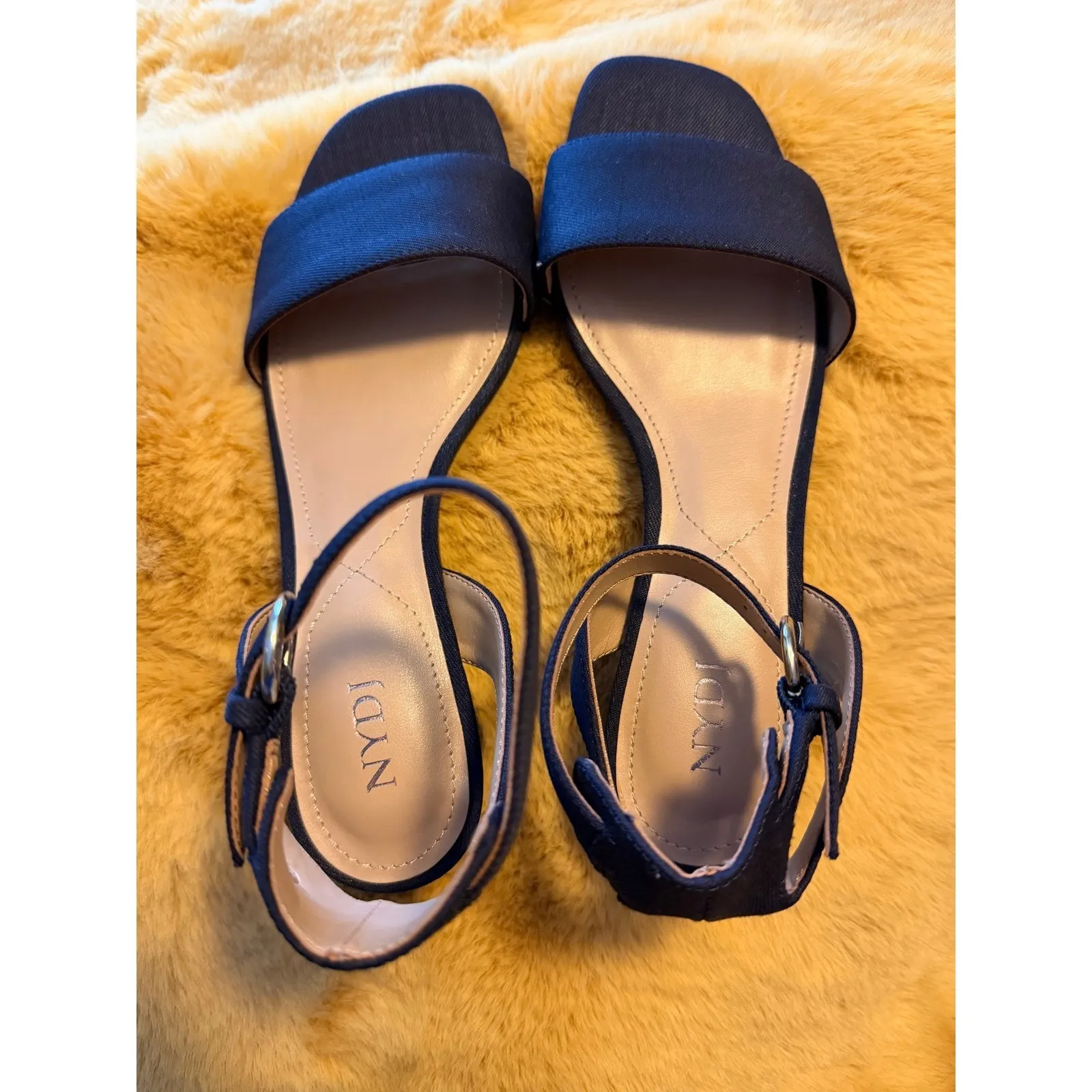 NYDJ Georgia Navy Blue Canvas Block Heel Ankle Strap Sandals Size 6.5M, New - Image 7