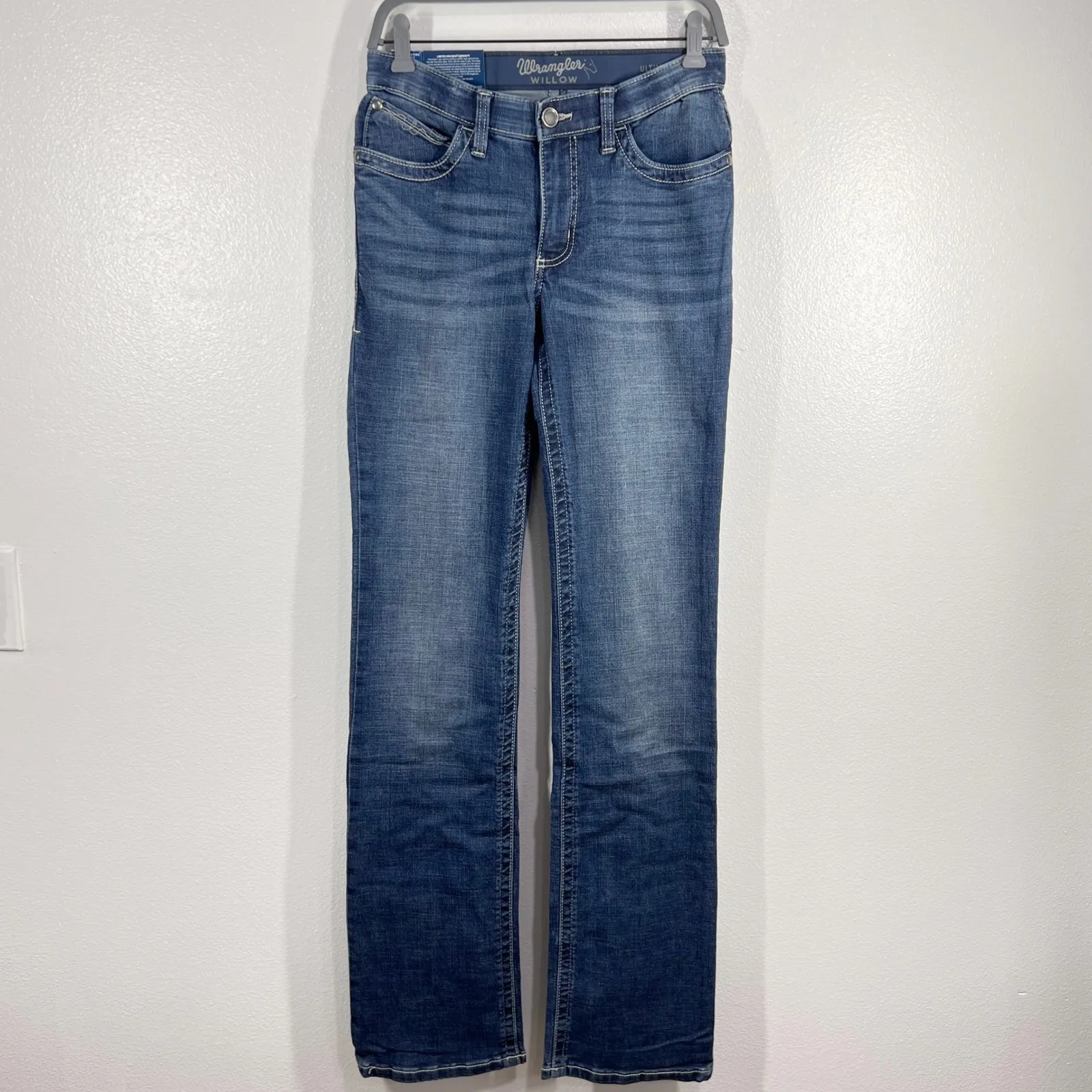 Wrangler Willow Riding Jeans‎ Fitted Seat Higher Back Dark Wash Denim 7x38 - Image 2