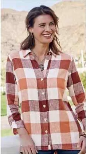 Soft Surroundings Carreaux Linen Plaid Shirt Rustic Mango Button Up NWT Small - Image 1