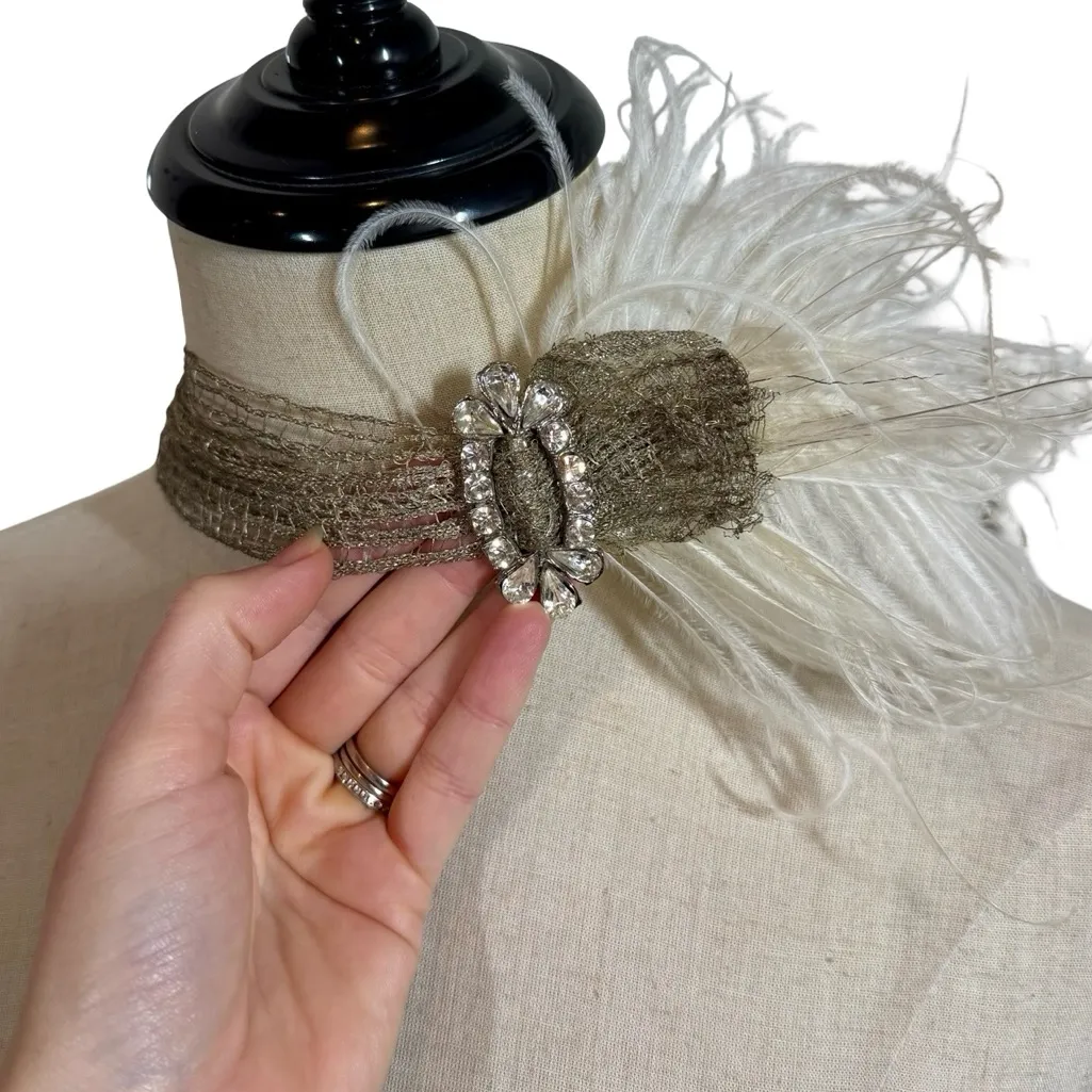Owllamode 1920s Style Rhinestone Feather Headpiece Flapper Great Gatsby Handmade Gold - Image 5