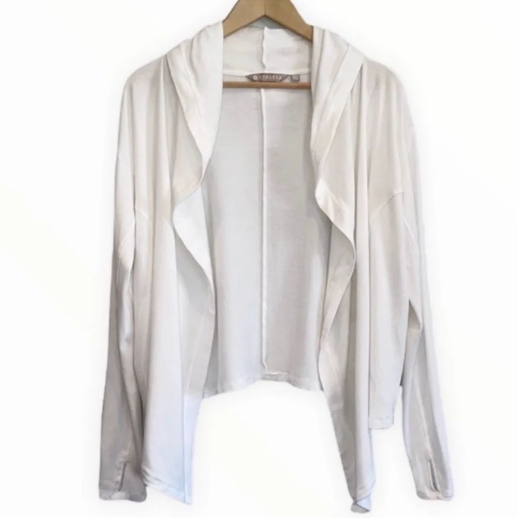 Athleta White Nirvana Hooded Wrap Cardigan Sweater M Tall - Image 10