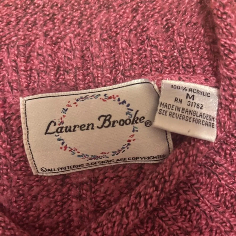 Vintage Lauren Brooke Womens M Pink Rose Long Sleeve SUPER SOFT Sweater V - Image 2