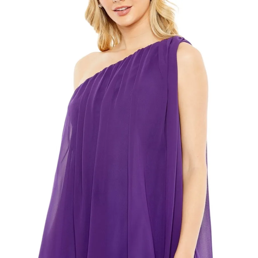 Mac Duggal NEW Size 2 Style 55951 Purple One Shoulder Chiffon A-Line Tent Dress - Image 3