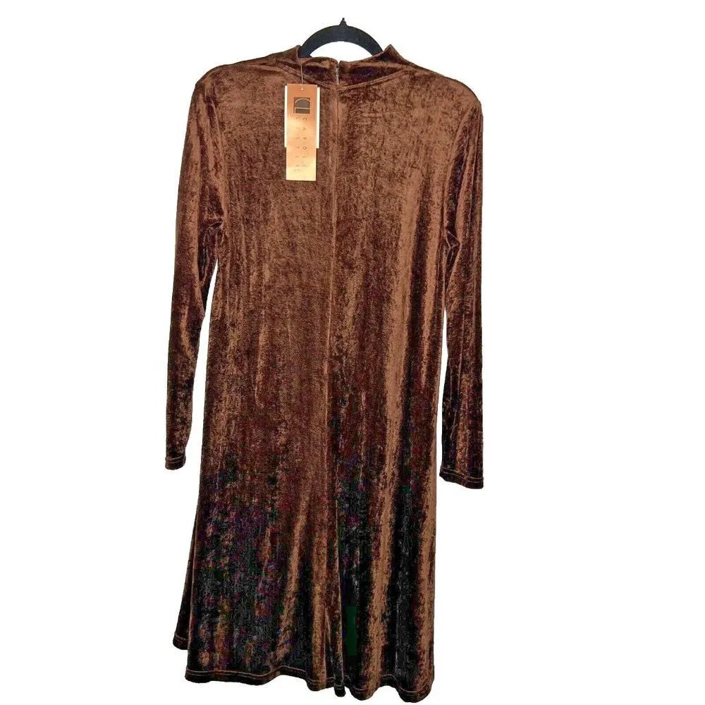 Vintage Carole Little Dress Size 6 Brown Velvet 90s‎ Y2K Long Sleeve Mock Neck - Image 4