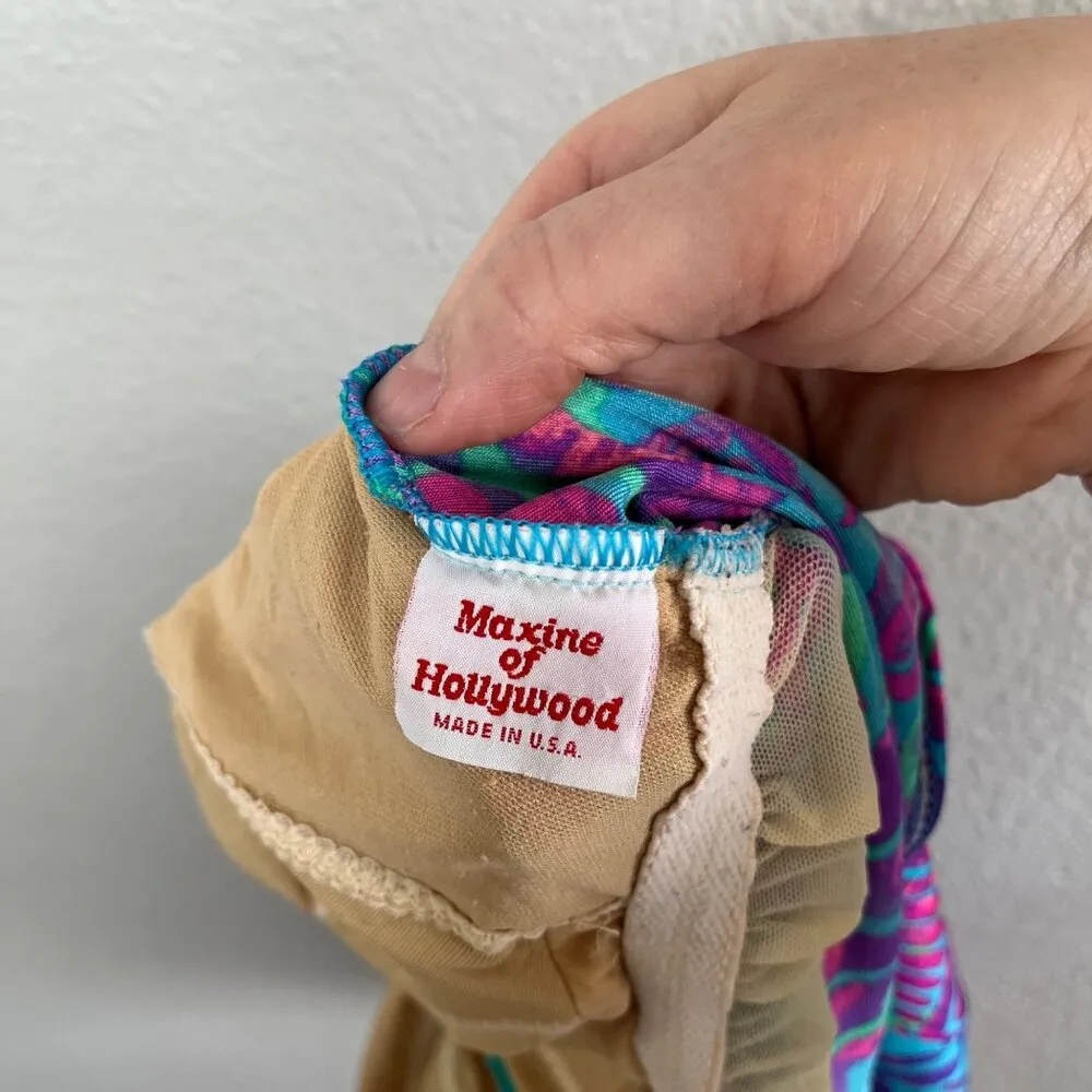 Vintage Maxine Of Hollywood One-Piece Blue Geometric V-Neck Swimsuit - Image 4