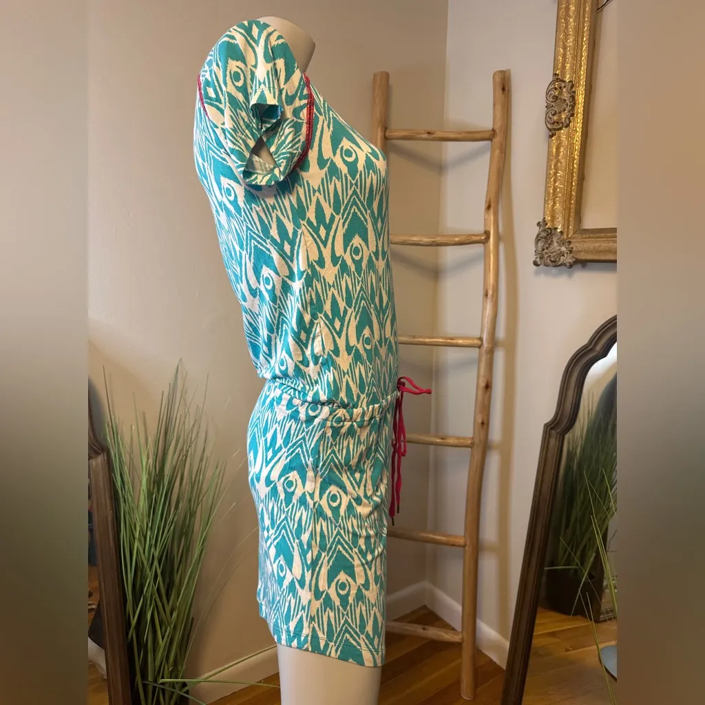 Hatley drawstring waist dress beach cover up XS blue white pink batik - Image 3