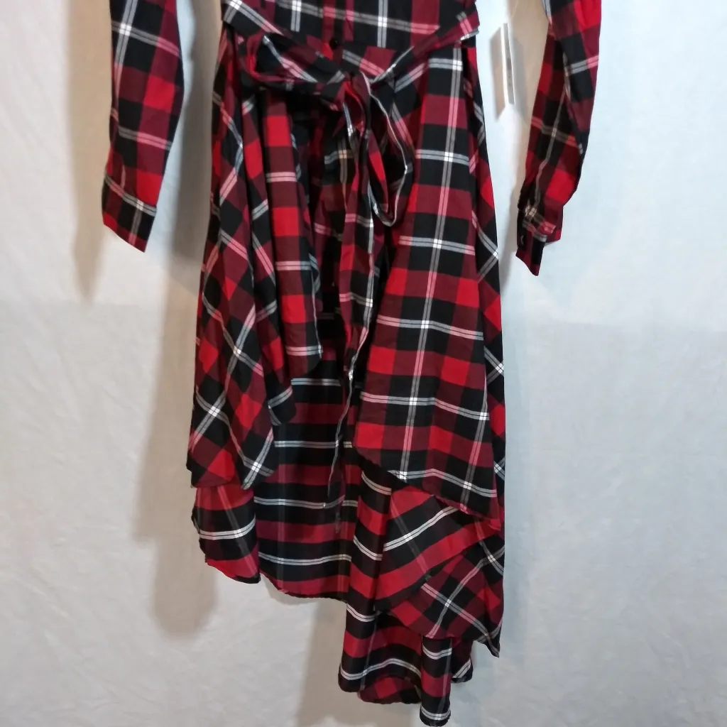 Fashion To Figure Brunetta Red Plaid Long Sleeve Asymmetrical Peplum Top Sz 2X - Image 4