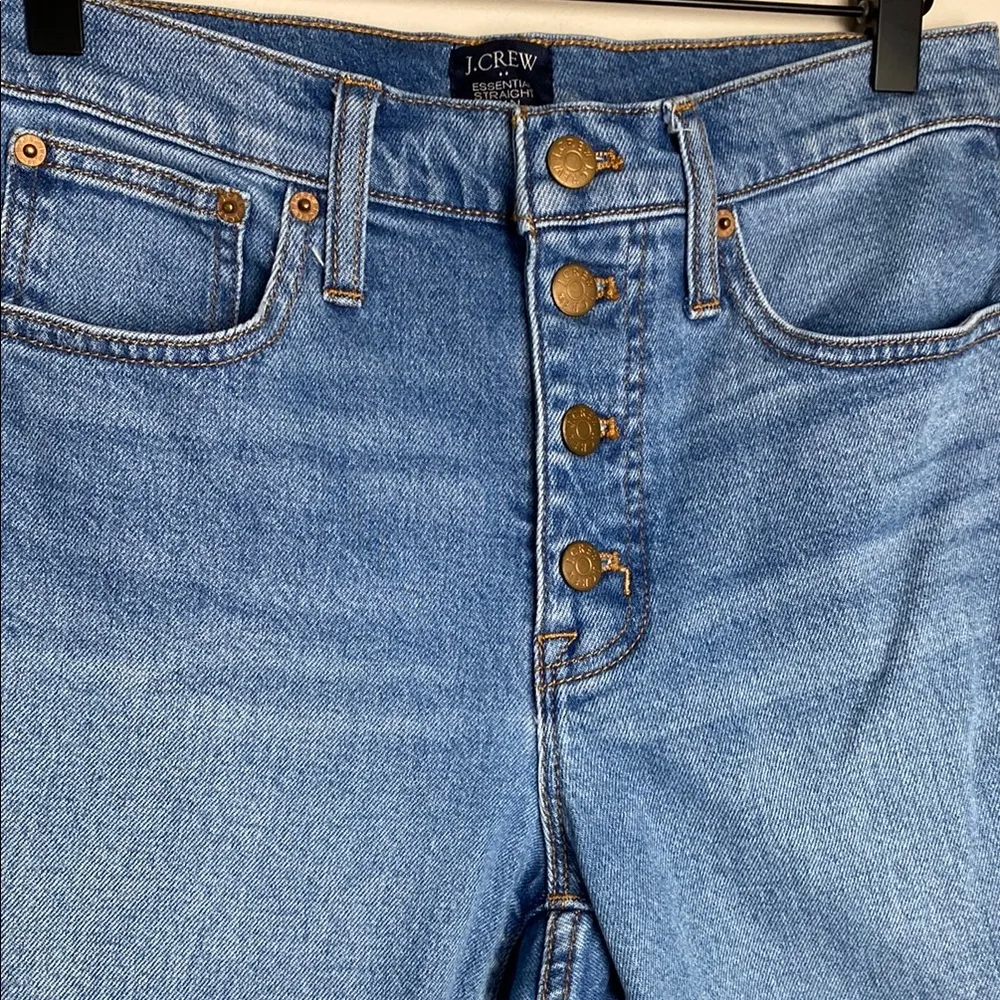 J. Crew Factory Essential straight button fly jeans frayed hem dark wash size 27 Blue - Image 4