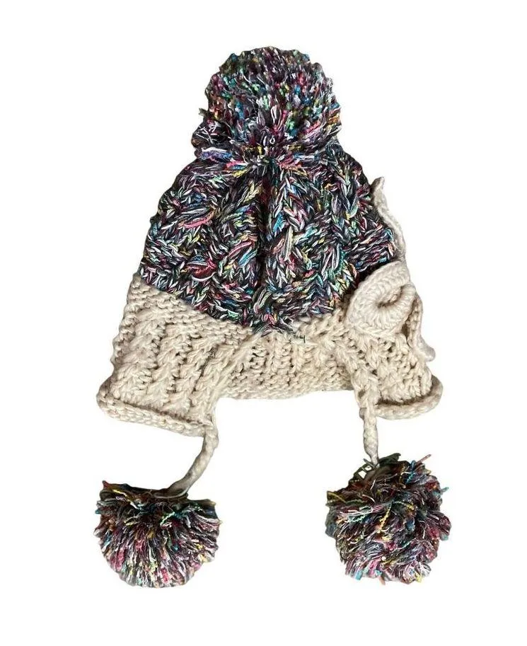 Cute Winter Beanie Pom Pom Tie Used Womens One Size - Image 10