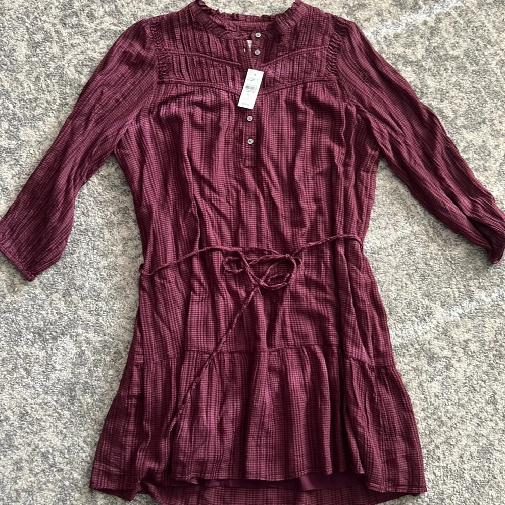 LOFT Pleated Button Drop Waist Dress - Image 2