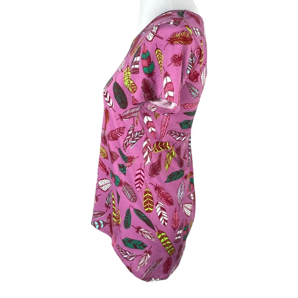 Lularoe Irma Feather Print Scoop Neck Hi-Lo Hem Short Sleeve TShirt Size XXSmall - Image 2