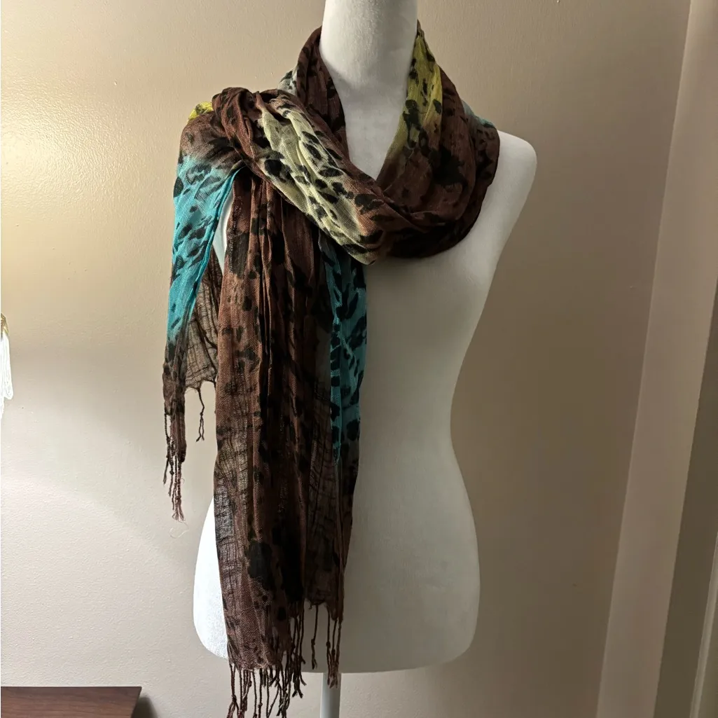 Elegant Multicolor Animal Print Scarf/Wrap with Fringe - Image 3