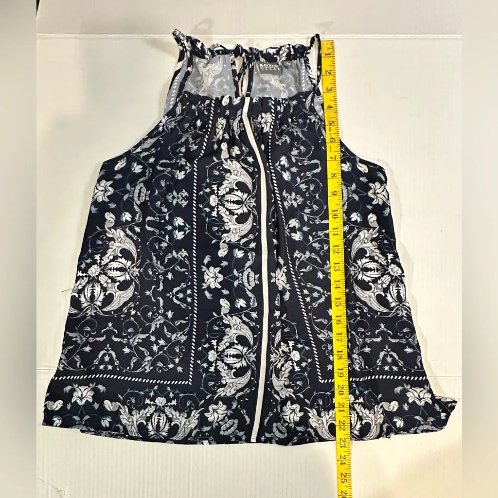 SOHO New York & Co Jeans Halter Top Tied‎ Neck Navy Blue Paisley Print Small - Image 3