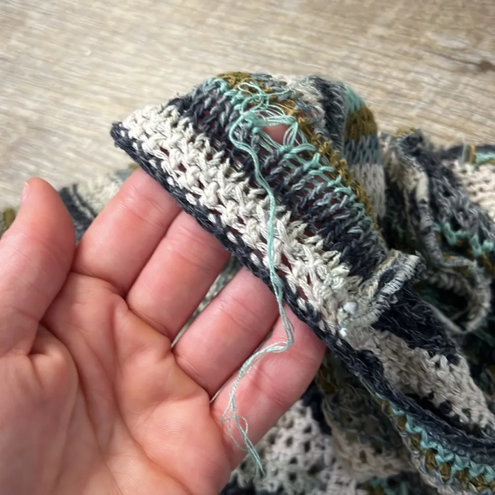 Free People Blue Bell Sleeved Striped Long Sleeve Silk Crochet Knit Top Size S - Image 4