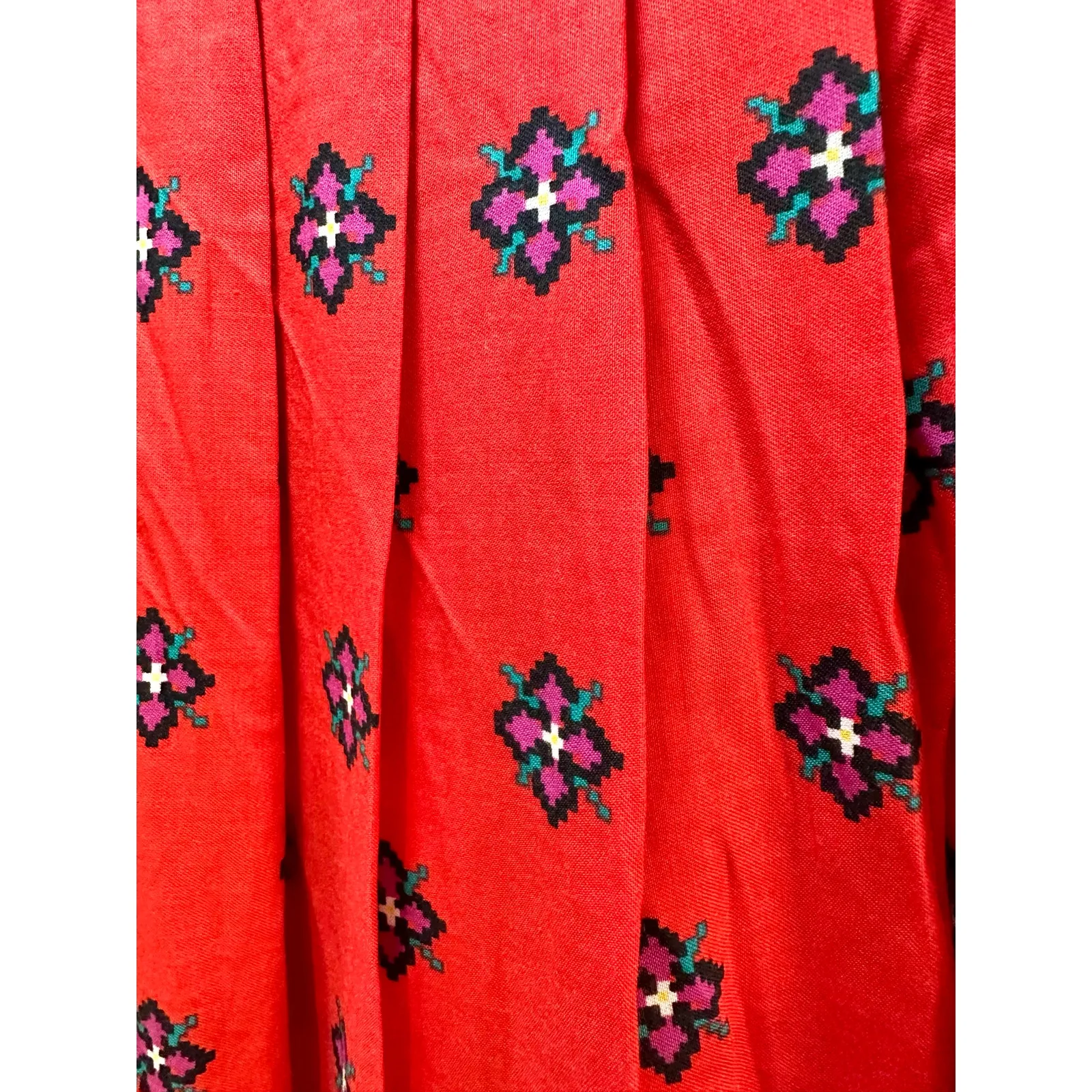 VTG Size Large Midi Geometric Indie Folk Art to Wear Western Skirt Pleated Red - Image 6
