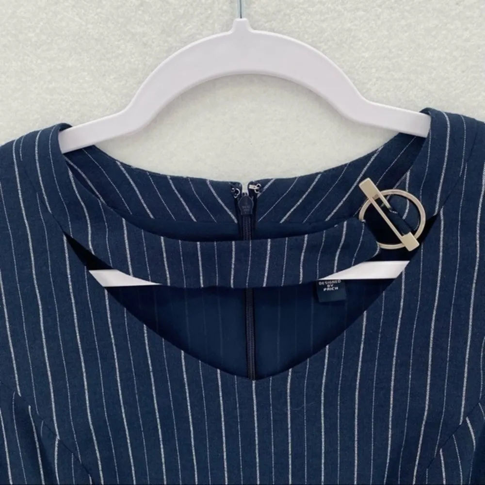 Prich Pinstriped Buckle Neckline‎ Dress Blue Size XS - Image 3