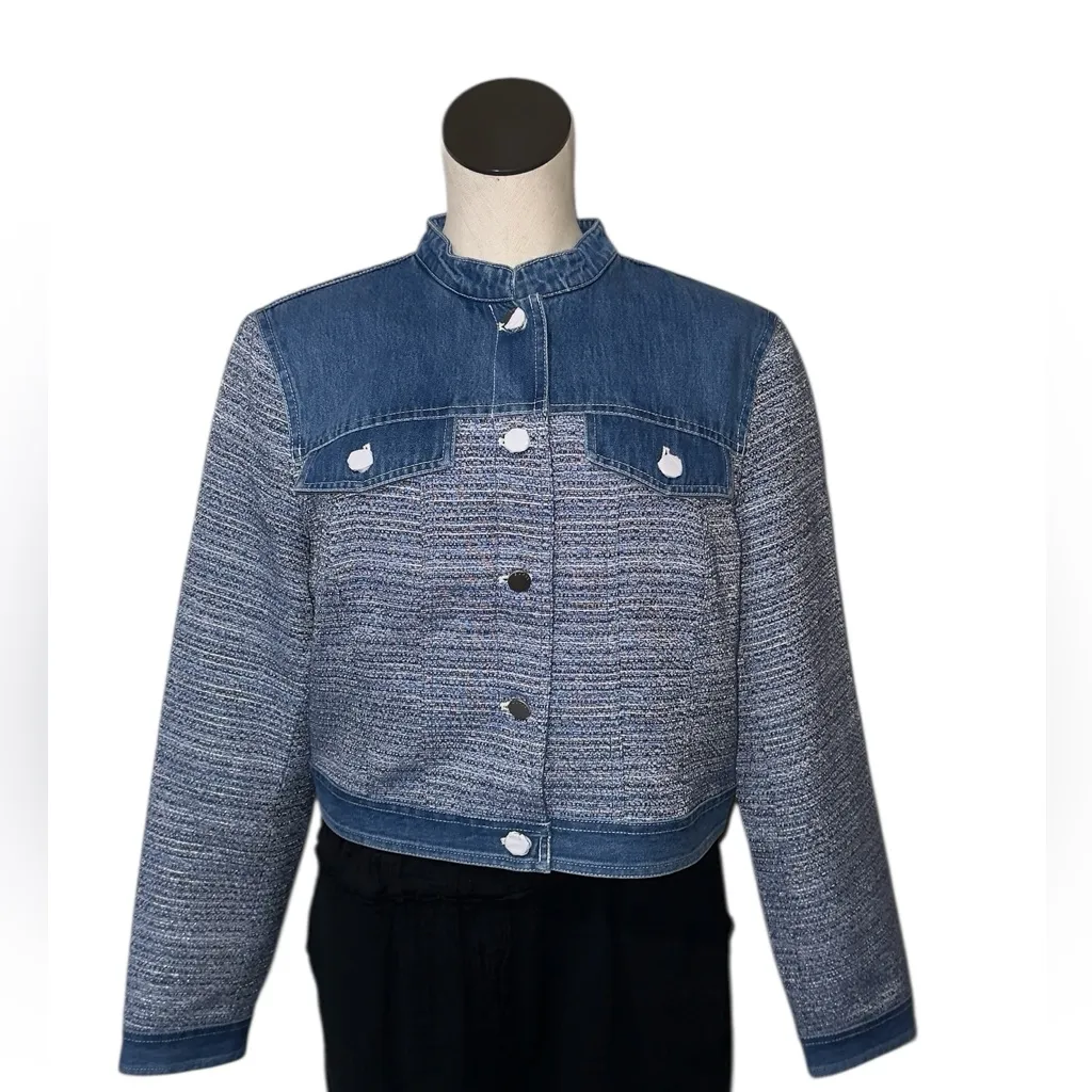 NWT $148 GUESS  Elsie Tweed and Denim Jacket Color: blue indigo tweed combo S - Image 6