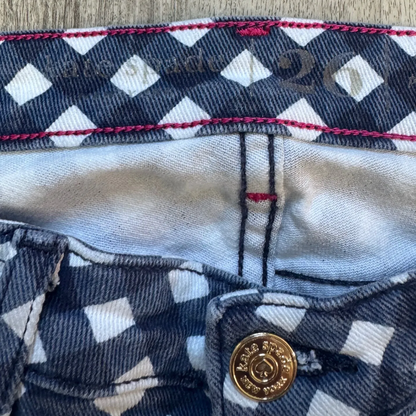 Kate Spade Play Hooky Broome Street Blue White Diamond Plaid Denim Capris‎ Sz 26 - Image 4