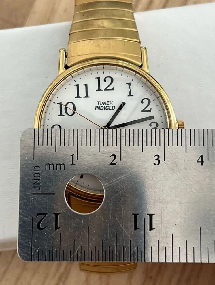 Timex Watch Indiglo Easy Reader White Dial Gold Tone Stainless Stretch Bracelet - Image 8