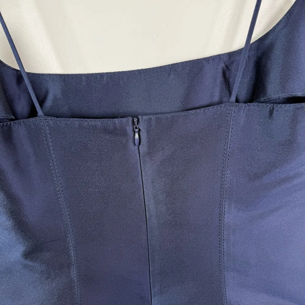 Blumarine Navy Silk Spaghetti Strap Slip Dress Blue Size 10 - Image 6