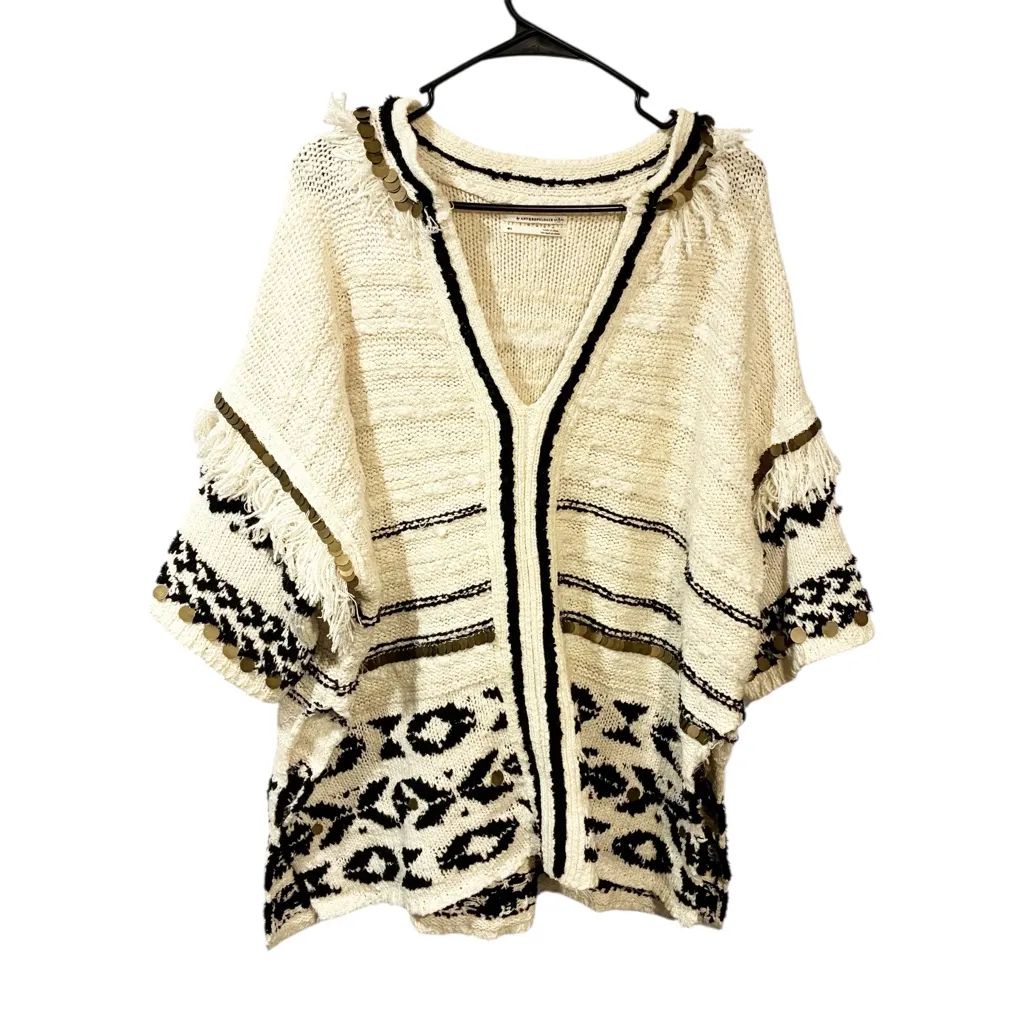 Anthropologie Margot Fringed Poncho Sweater Leopard Gold Medallion Medium/Large - Image 2