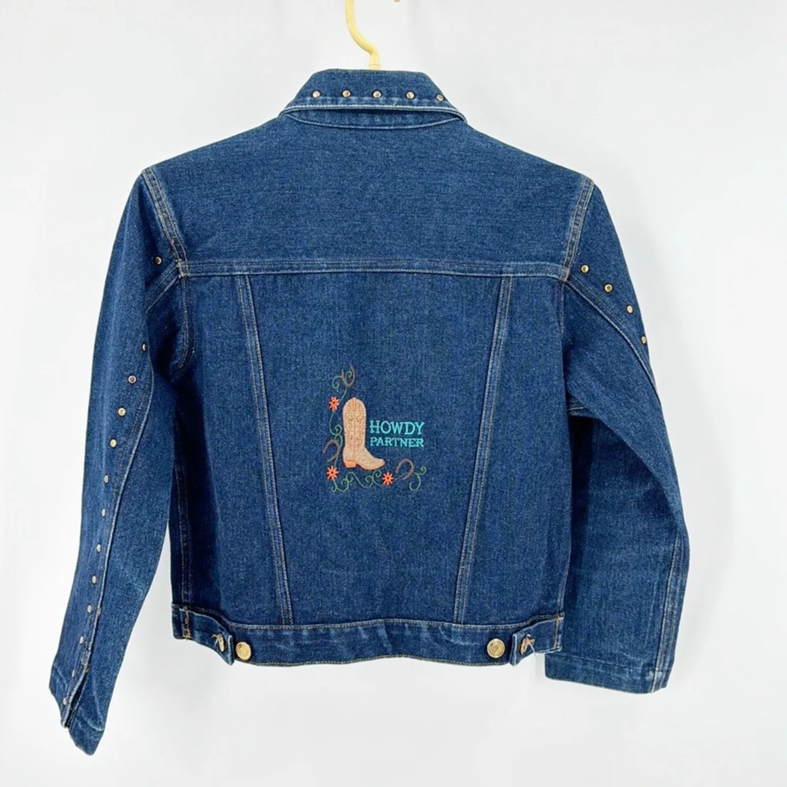 No Boundaries denim studded embroidered howdy boot Y2K jacket S western - Image 2