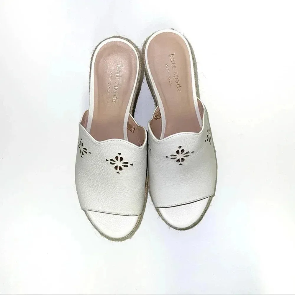 Kate Spade Tia Espadrille Wedge Sandals - Leather Slides Laser Cutout - Image 2