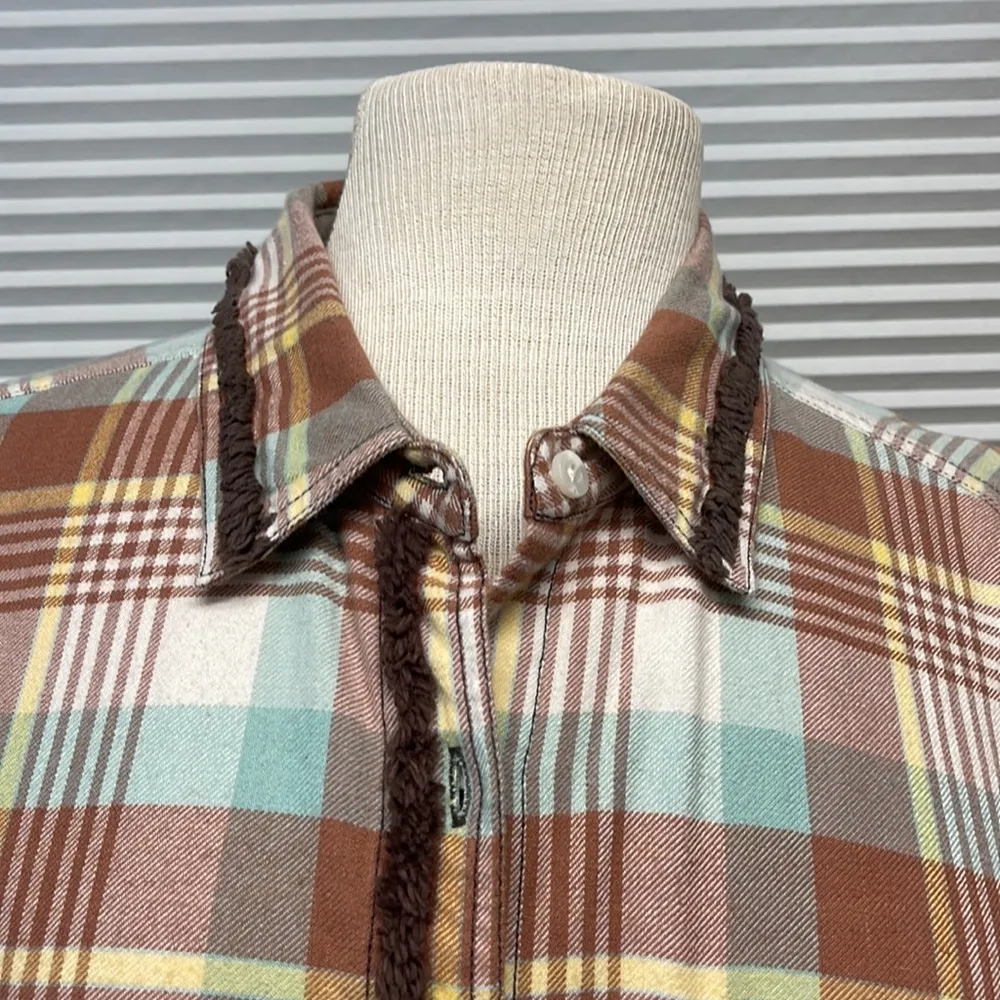 Dylan by True Grit Burnt Orange Plaid Fringe Detail Button Down Plaid Shirt - Image 3