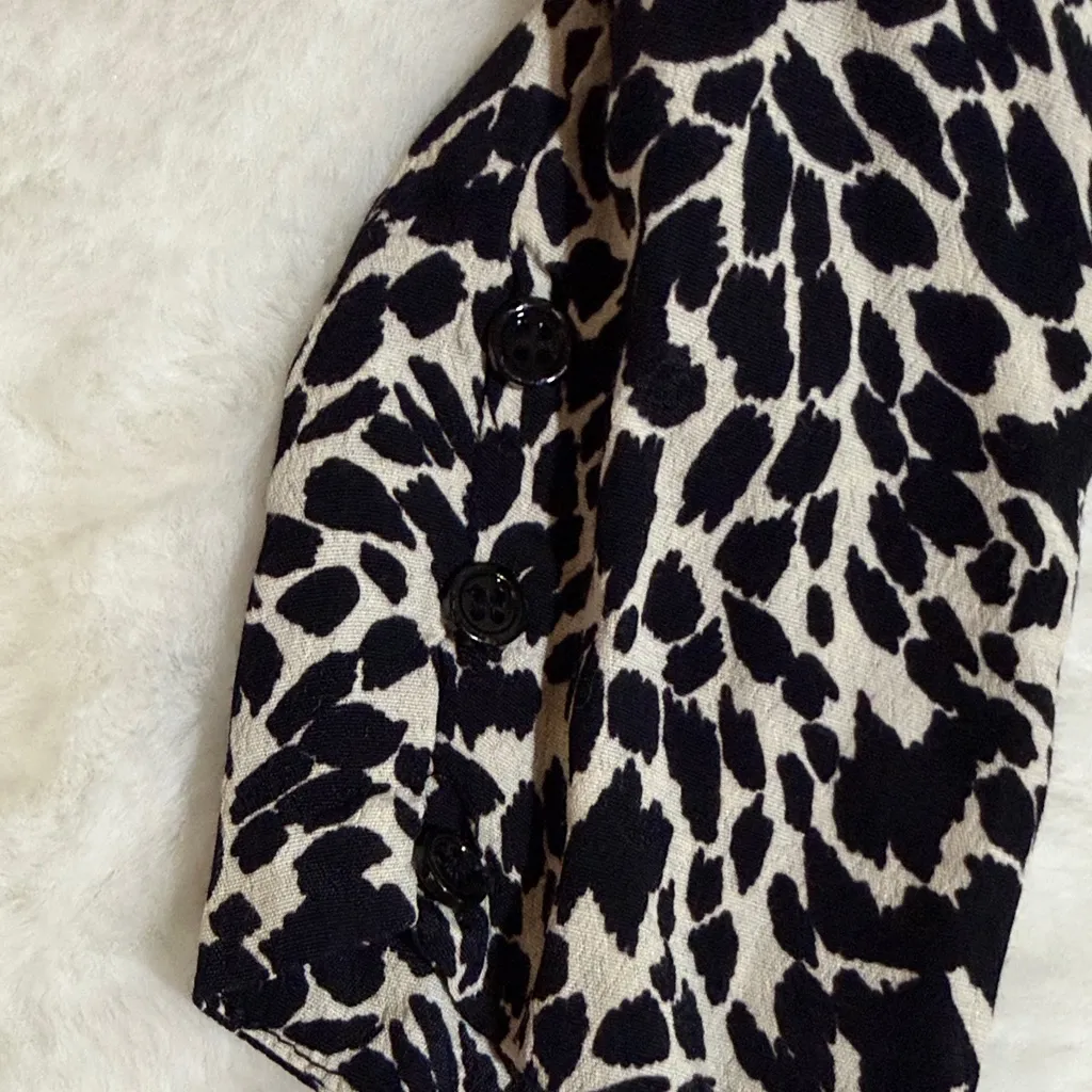Zara black and cream animal print puff sleeve mock neck blouse Size Small - Image 12